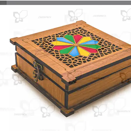 تصویر محصول جعبه چوبی دو جداره خاتم نیم مثقال و هاون کادویی